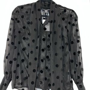 NWT Black/Black Polka Dot Woven Button Up Long Sleeve Shirt